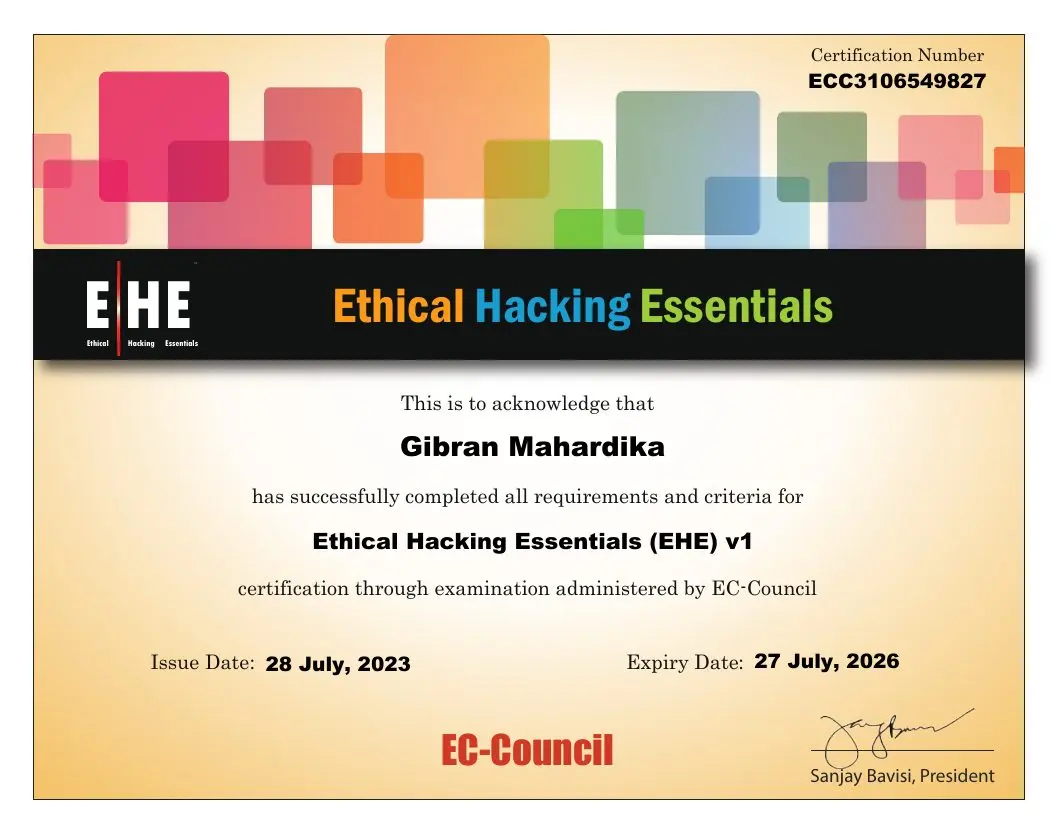 Ethical Hacking Essentials certificate issued by EC-Council