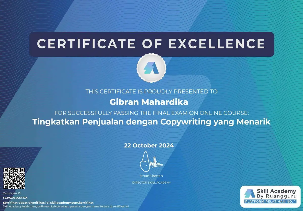 Increase Sales with Attractive Copywriting certificate issued by Skill Academy